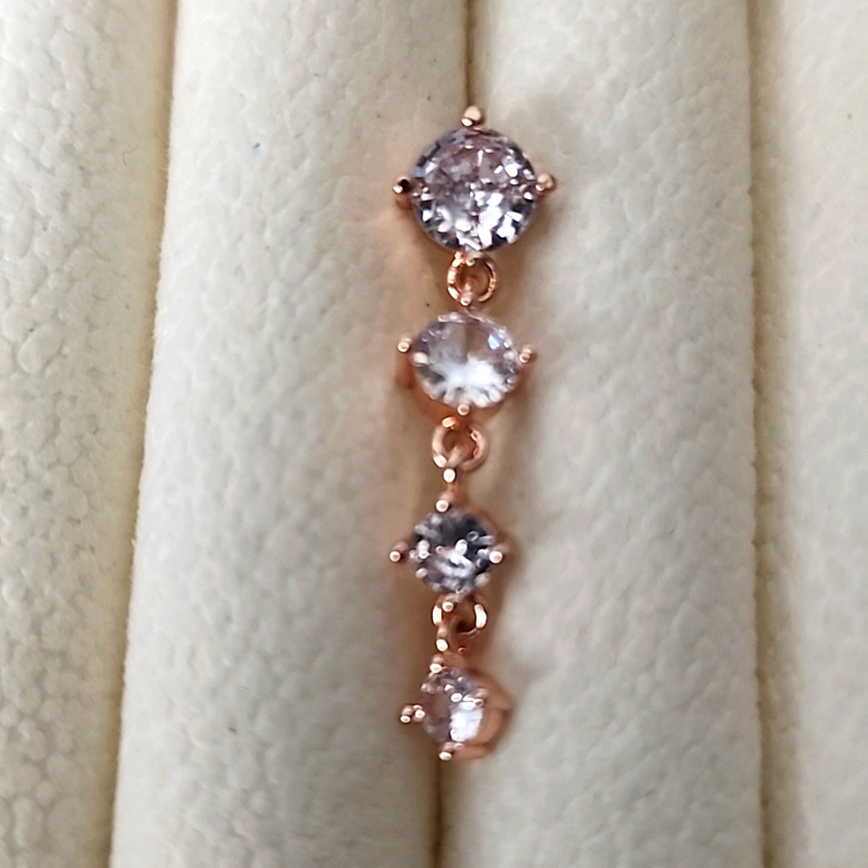 14 G Surgical Steel Dangle Belly Button Simulated Diamond Rose Gold